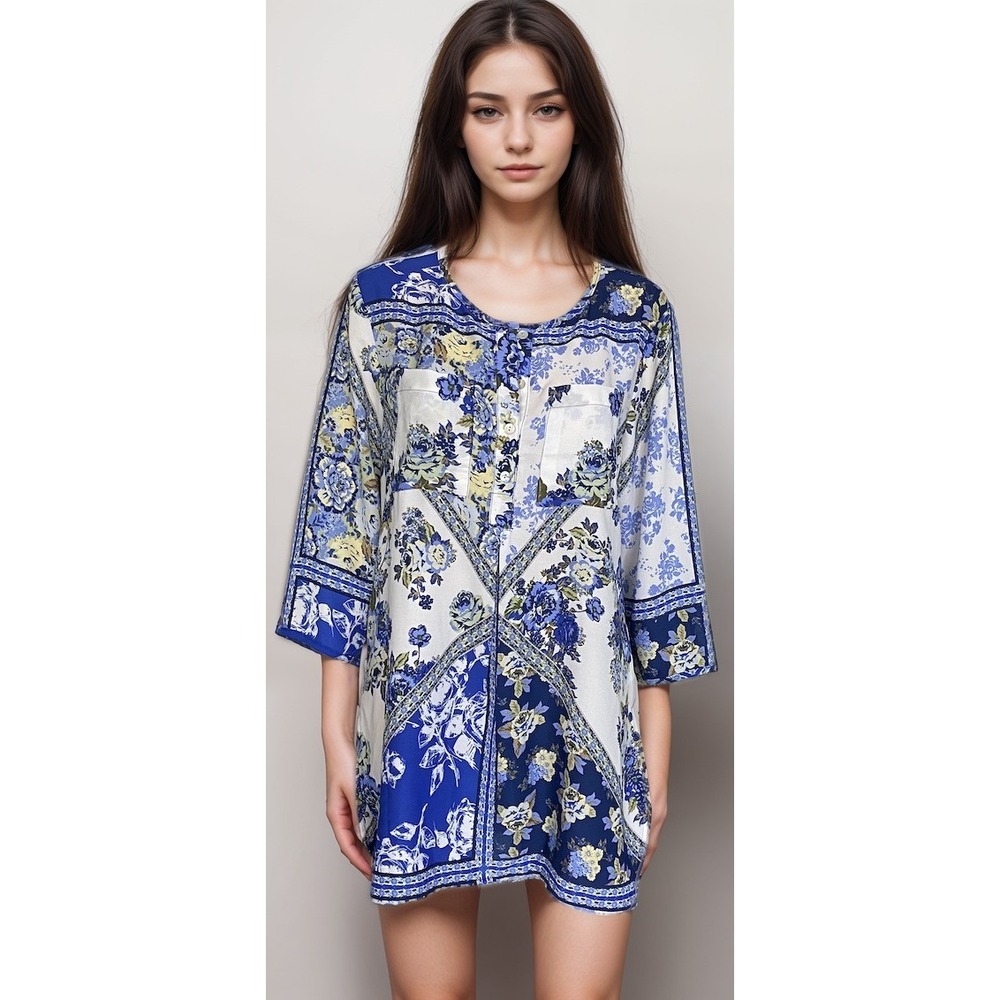 NWT Hope‎ Springs Long Blouse/Mini Dress Women Sz M Floral Resort Lightweight